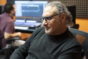 “Boycott” TV Series Creator, Writer/Producer, Jeff Mustard with pleased expression during a music recording session of his show inspired by the real-life events of the 1902 Kosher Beef Boycott.